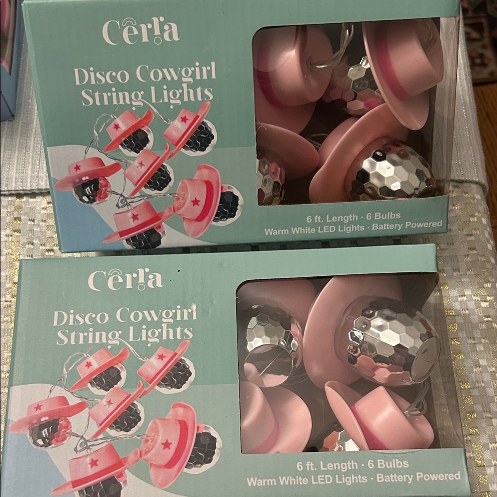 Cowgirl String Lights Dorm Decor Pink Disco Silver 6 ft Battery Powered NEW